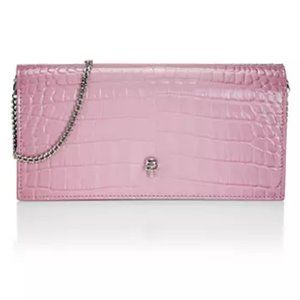 Alexander McQueen Croc-Embossed Leather Wallet-On-Chain Antic Pink